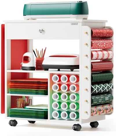 Crafit Craft Cart Organizer Table with Vinyl Roll Holder and Storage