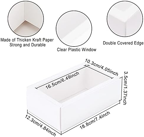 BENECREAT 12 Pack White Rectangle Drawer Kraft Boxes with PVC Window for Party Favors