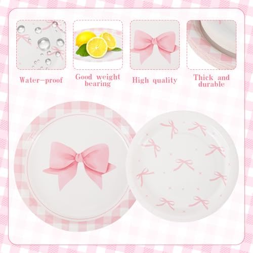 60PCS Pink Bow Party Supplies Set for 20 Guests