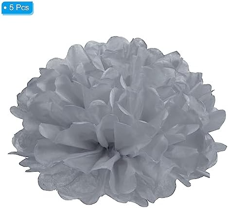 PATIKIL 8 Inch Grey Tissue Pom Poms Flowers 5 Pack