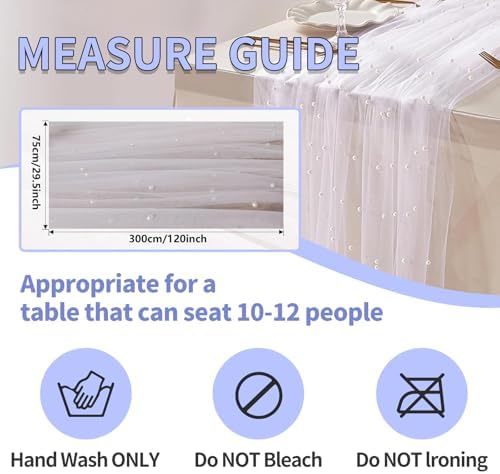 Set of 6 Pearl Table Runner White 10ft Tulle Chiffon