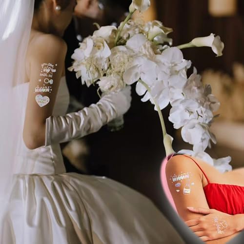 White Bride Balloons with Blue Bows and Iridescent Tattoos