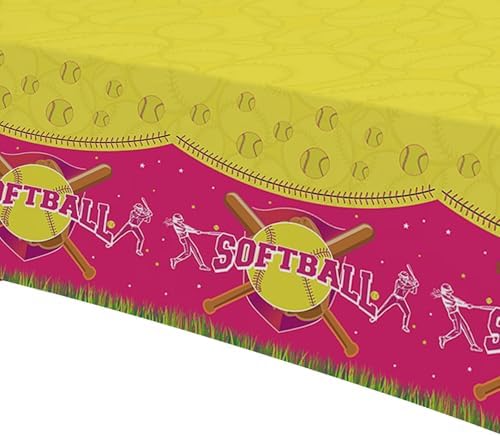 Softball Birthday Tablecloth Set 3 Pcs 54in x 108in
