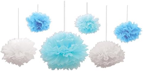 Blue and White Tissue Fluff Balls