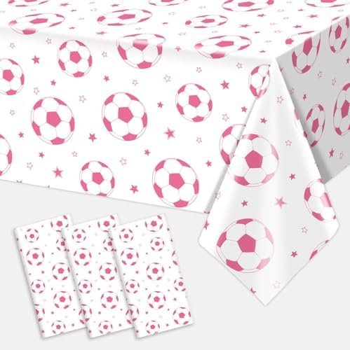 3PCS Pink Soccer Party Tablecloth 54 x 108 for Birthday Decorations
