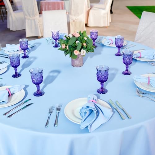 16 Pack Light Blue Plastic Tablecloth for 84 Inch Round Tables