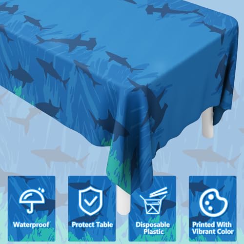 4Pcs Shark Tablecloth Ocean Theme Birthday Table Cover