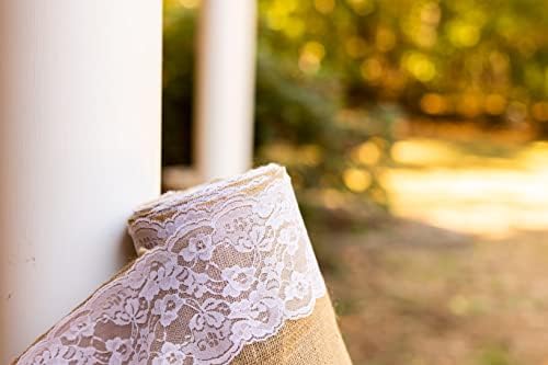 AAYU Premium Rustic Burlap Wedding Aisle Runner 5 Inch Ivory Trim 40x50 Ft Jute Table Roll