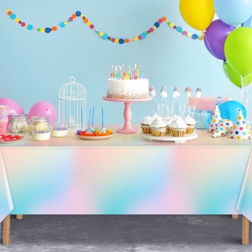 3Pcs Pastel Tablecloths Rainbow Plastic Decorations for Parties