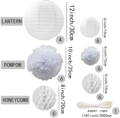 WOLHOWLTD White Paper Decor Set - 34 Pieces for Events and Home Decoration