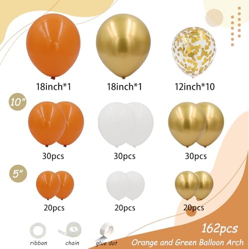 Orange and White Balloon Arch Kit with 162 Pieces for Fall Celebrations