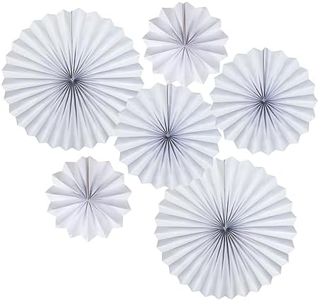 White Round Party Hanging Paper Fan Decor Set Pack of 6