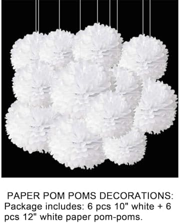 Aimto 12pcs White Paper Pom Poms Decorations for Party Ceiling Wall Hanging