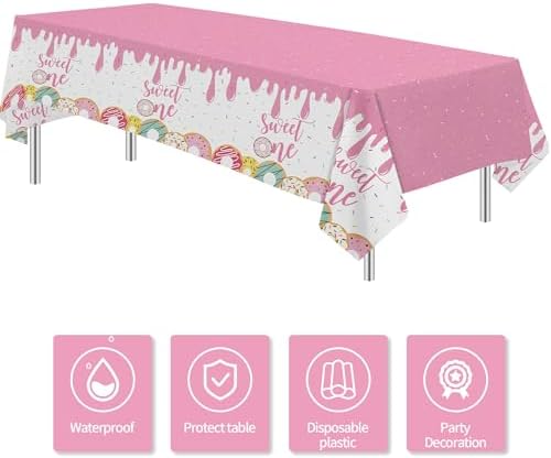 Xigejob Donut Party Tablecloth Decorations - 3 Pack