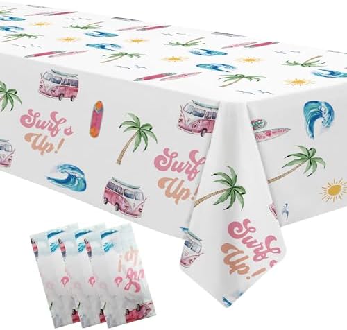Surfs Up Party Tablecloth - 3 Pack Pink Beach Birthday Decorations