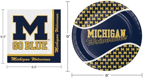 University of Michigan Party Pack for 16 - Table Cover Napkins Included