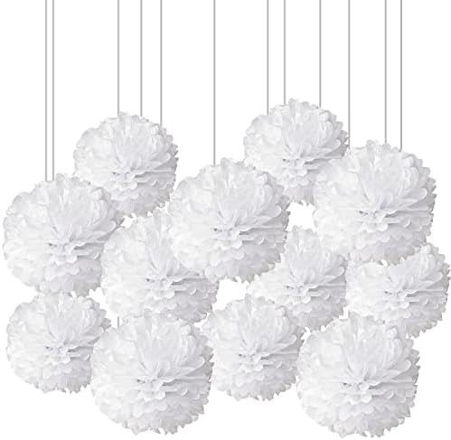 Xiksxitn 12pc White Tissue Paper Pompoms for Party Decor