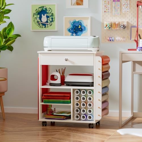 Crafit Craft Cart Organizer Table with Vinyl Roll Holder and Storage