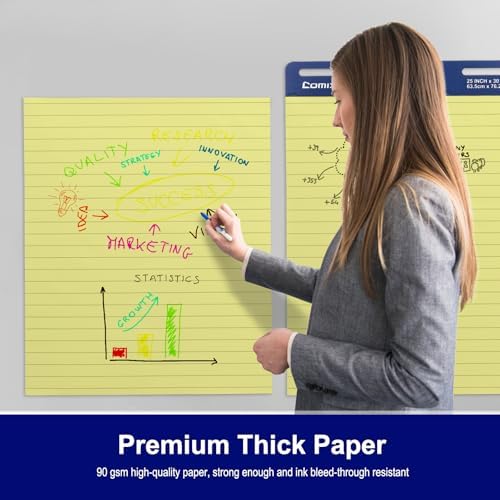 Comix Sticky Easel Pad 25x30 Inches Yellow Lined Chart Paper 30 Sheets 2 Pads Pack