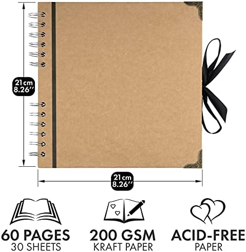 Bstorify Scrapbook Album 60 Pages 8x8 Brown Kraft Paper