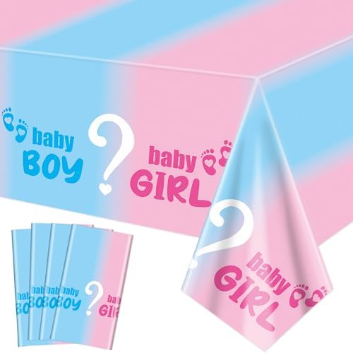 4Pcs Gender Reveal Tablecloth - Pink Blue Rectangular Table Cover for Baby Shower Decorations
