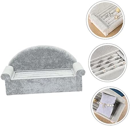 LIFKOME Sofa Shape Jewelry Display Stand in Grey Velvet