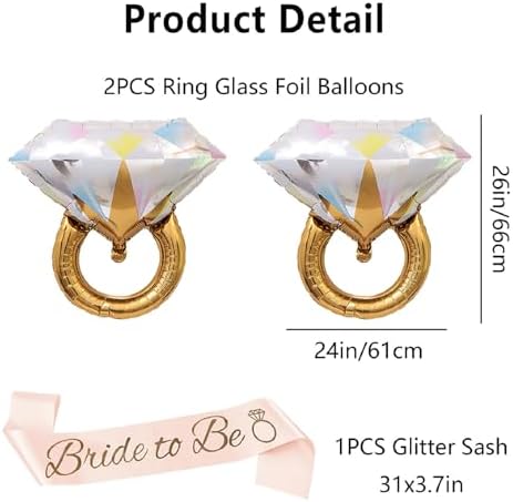Bride To Be Sash with Diamond Ring Foil Balloons for Bachelorette Party