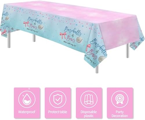 Baseball or Bows Gender Reveal Tablecloth 3 Pack 55in x 86in