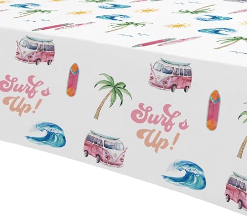 Surfs Up Party Tablecloth - 3 Pack Pink Beach Birthday Decorations