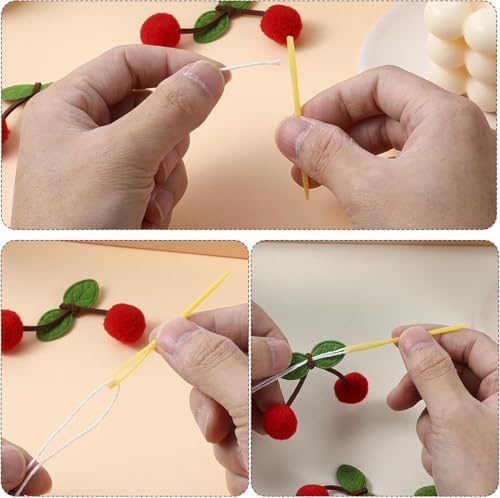 Colorful Cherry Garland Decoration 3 Strings 66ft DIY Pom Pom Hanging for Kids Bedroom Kitchen Baby Shower Party Favor