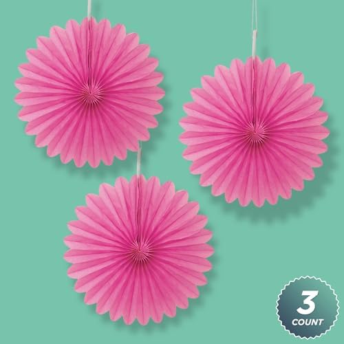 Solid Candy Pink Tissue Fan Hanging Decorations 3 Count