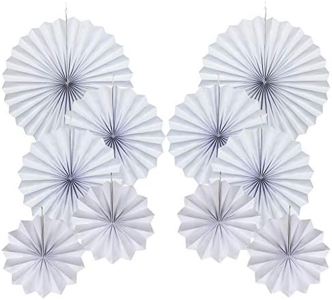 White Hanging Paper Fans Party Decorations Set of 10