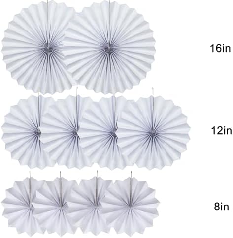 White Hanging Paper Fans Party Decorations Set of 10