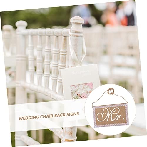Jojofuny 2pcs Elegant Wedding Chair Sign Set Mr Mrs Burlap Decor with Lace Edging