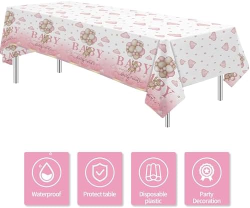 Pink Bear Baby Shower Tablecloths 3 Pack 54in x 108in