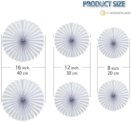 White Round Party Hanging Paper Fan Decor Set Pack of 6