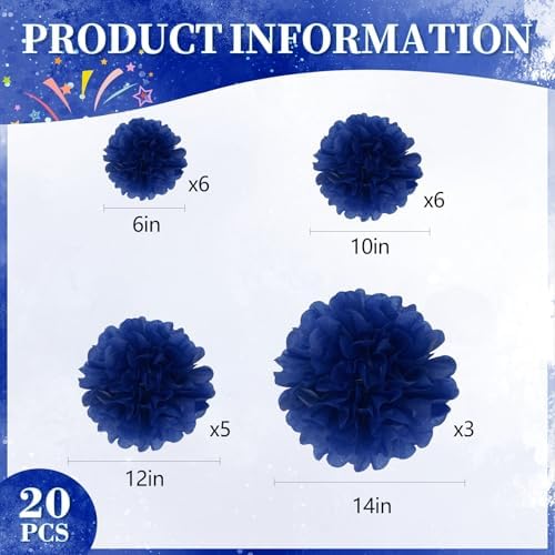 20PCS Royal Blue Tissue Paper Pom Poms for Party Decor