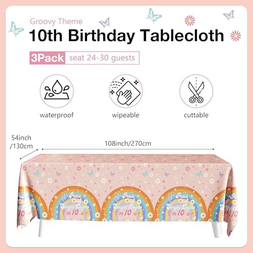 10th Birthday Tablecloths 3-Pack Peace Out Single Digits Decor