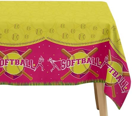 Softball Birthday Tablecloth Set 3 Pcs 54in x 108in