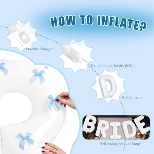 White Bride Balloons with Blue Bows and Iridescent Tattoos