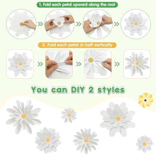 MotiMind 18 Pcs 3D Paper Flowers for Bulletin Board Decorations White Color
