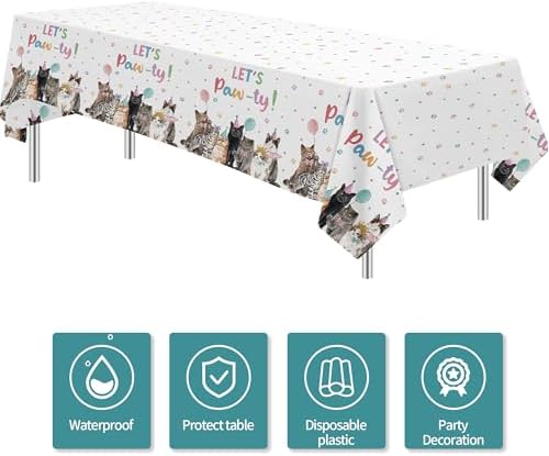 Cat Birthday Decorations Tablecloth 3 Pack 86x55in