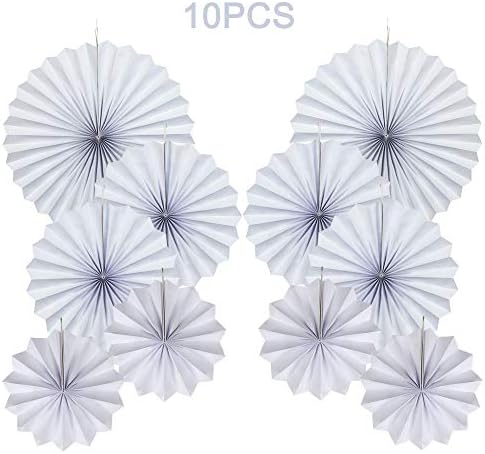 White Hanging Paper Fans Party Decorations Set of 10