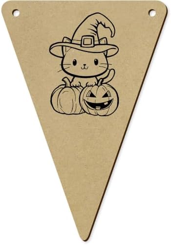Halloween Cat with Pumpkins Wooden Bunting Flags Set