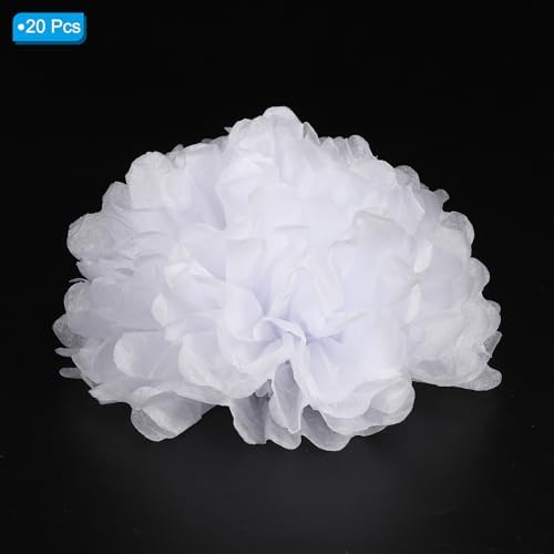 PATIKIL 6 Inch White Tissue Pom Poms Flowers 20 Pack