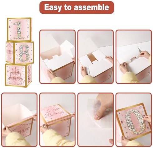 Birthday Decorations Boxes With 0-9 Numbers 3PCS Pink Rose Gold Happy Birthday Balloons Boxes
