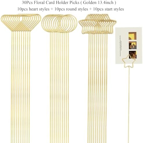 30 Pcs Golden Floral Card Holder Picks for Weddings