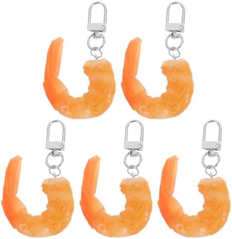 LUOZZY 20 Pcs Orange Artificial Shrimp Keychain