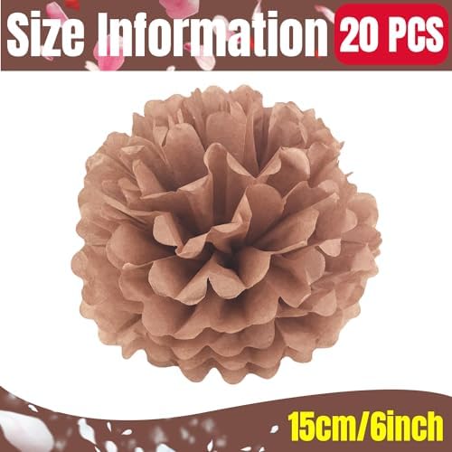 Qimoo 20pcs Coffee Paper Pom Poms Decorations
