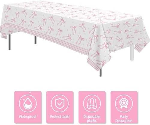 Pink Bow Party Decorations Tablecloth Set 3 Pack 86x55in